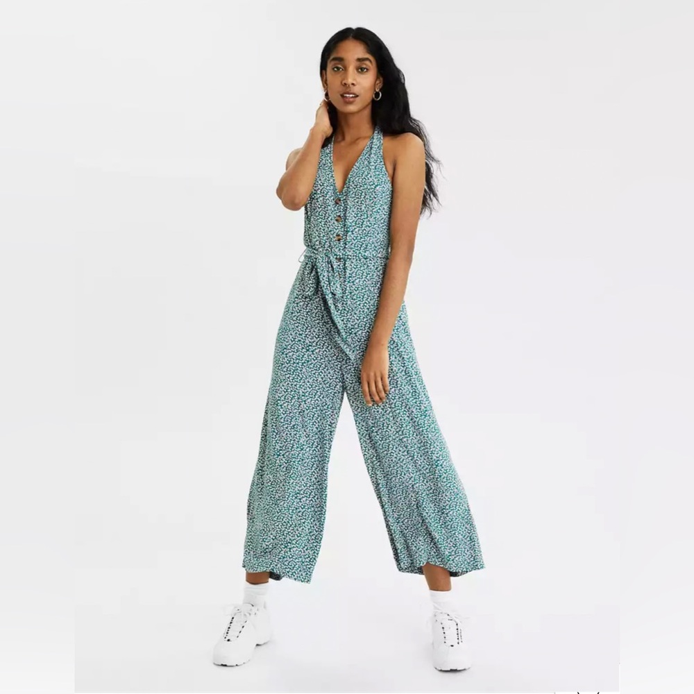 American Eagle Ditsy Print Halter Jumpsuit